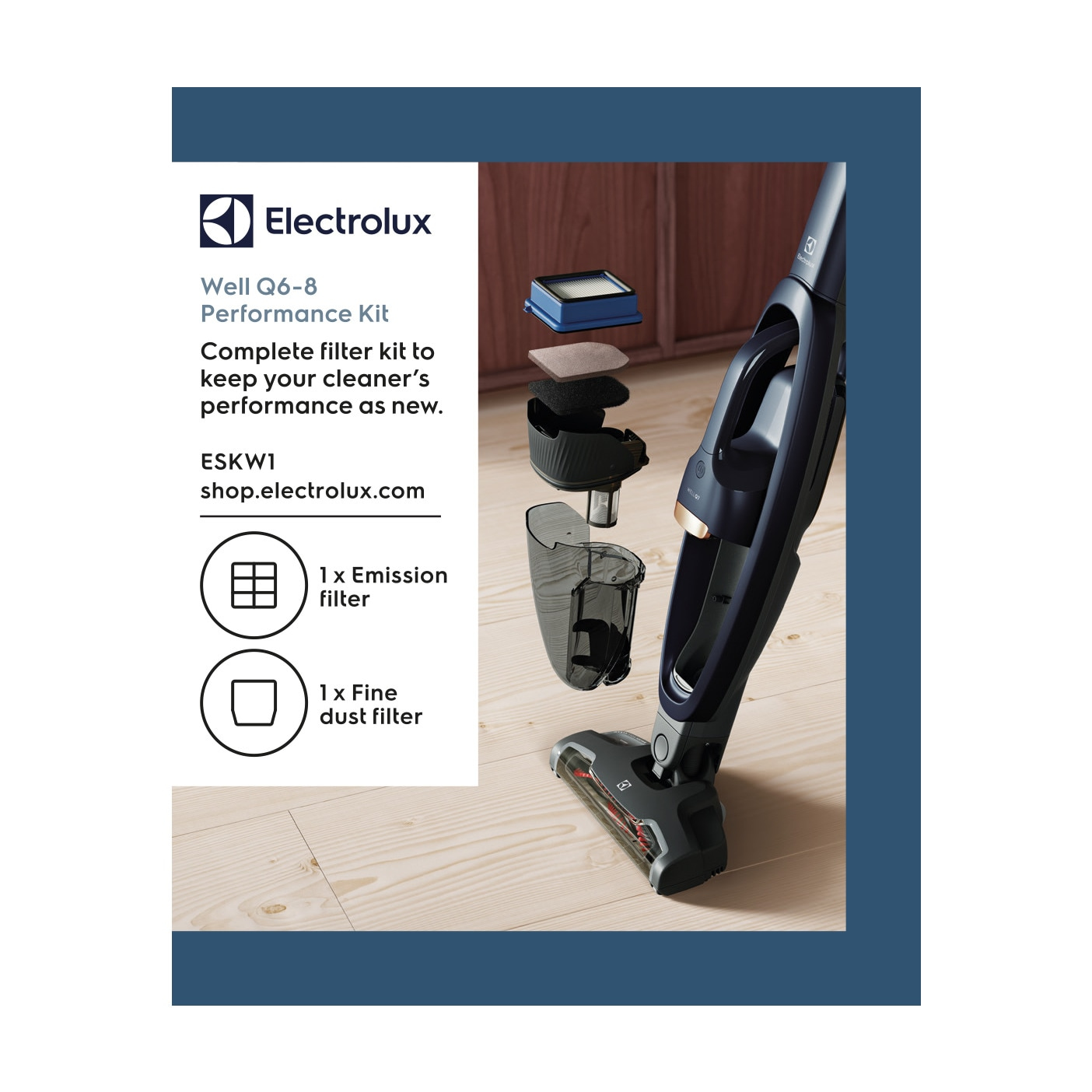 Kit filtro per aspirapolvere Electrolux. Include componenti del filtro e aspirapolvere. Sfondo bianco.