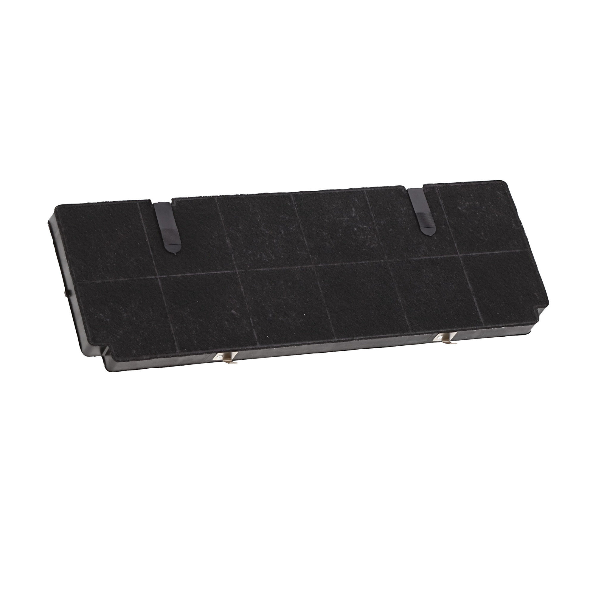 Czarny prostokątny filtr z dwoma klipsami.