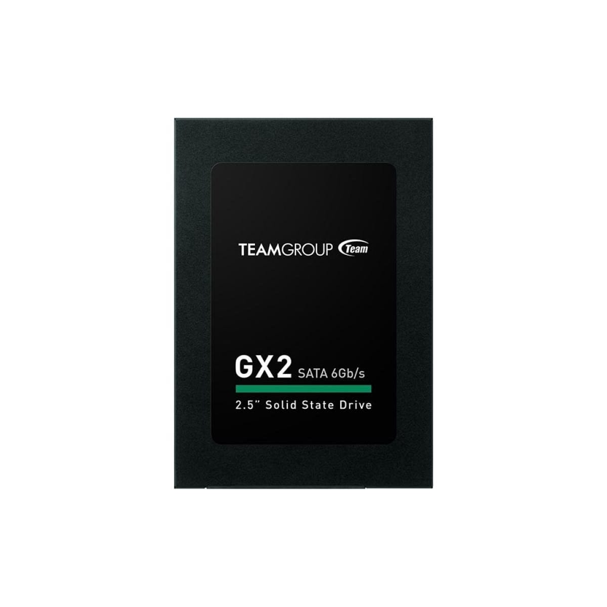 SSD TEAMGROUP GX2. SSD nero con testo bianco, su sfondo bianco.