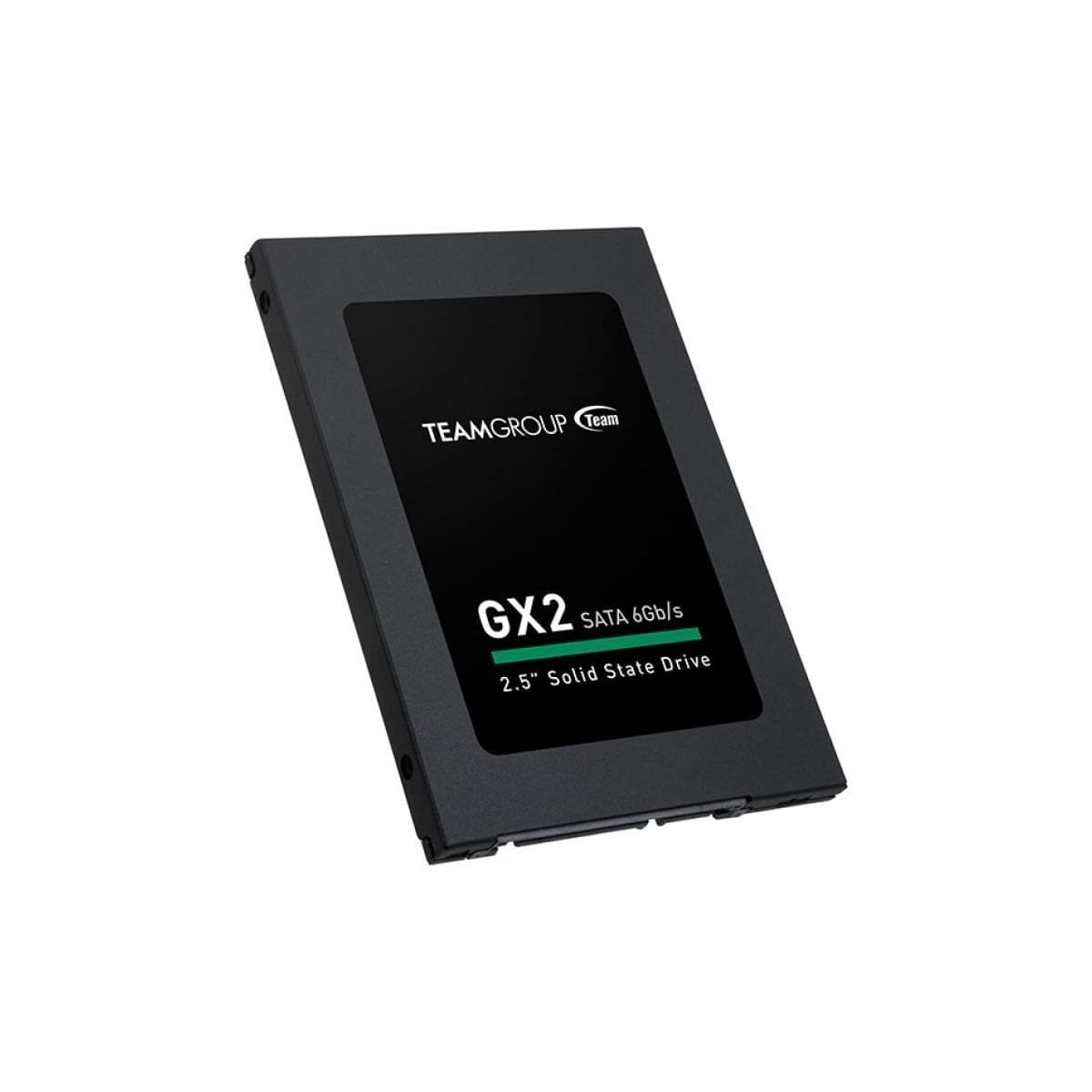SSD TEAMGROUP GX2. SSD nero con testo bianco, su sfondo bianco.
