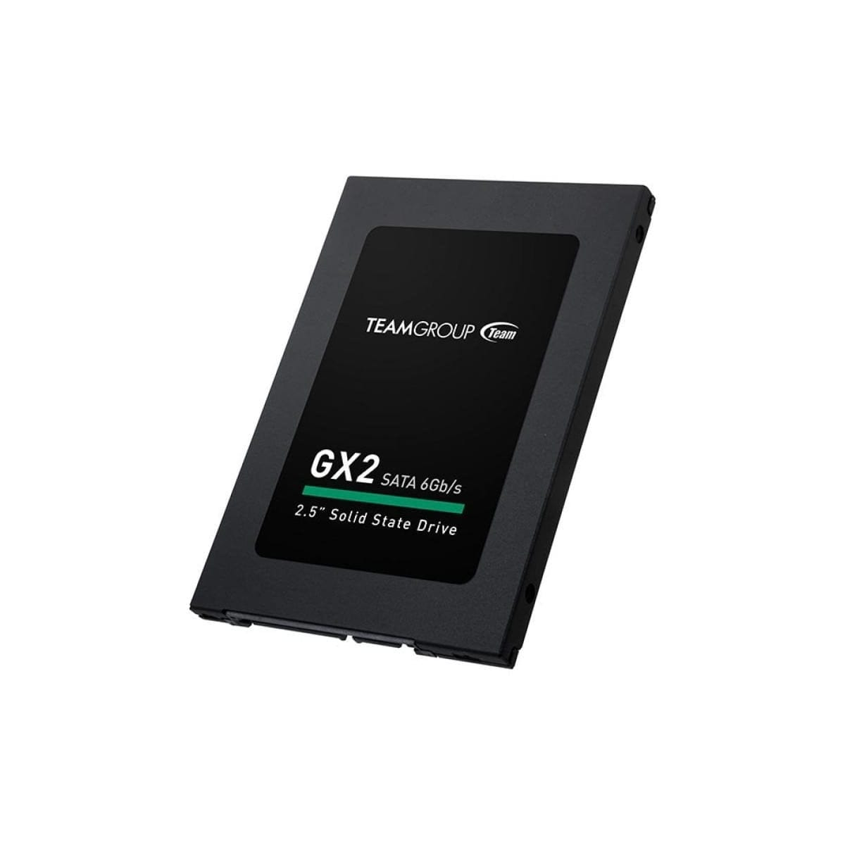 SSD TEAMGROUP GX2. SSD nero con testo bianco, su sfondo bianco.