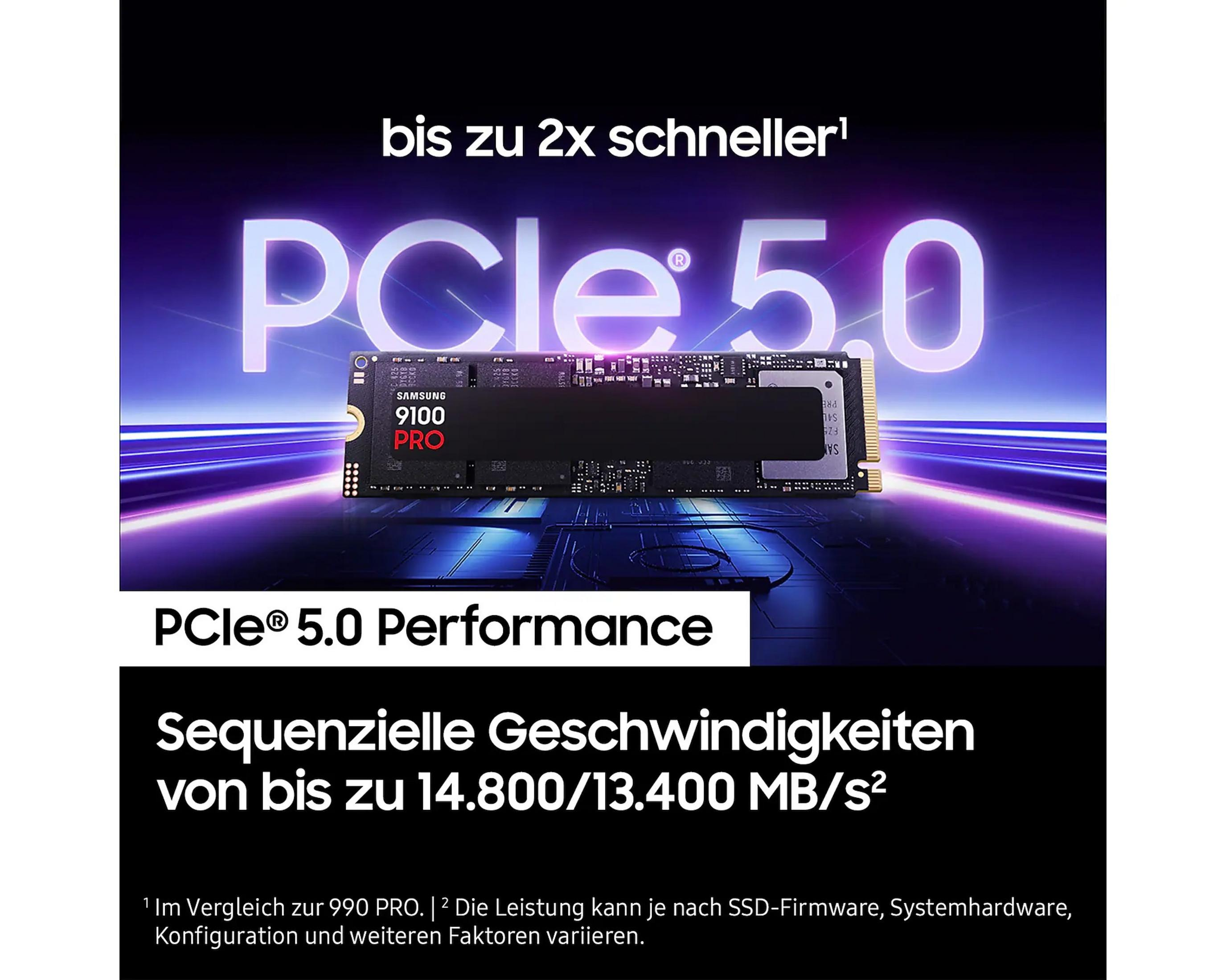 Czarny dysk SSD PCle 5.0 z tekstem, na fioletowym tle z tekstem.