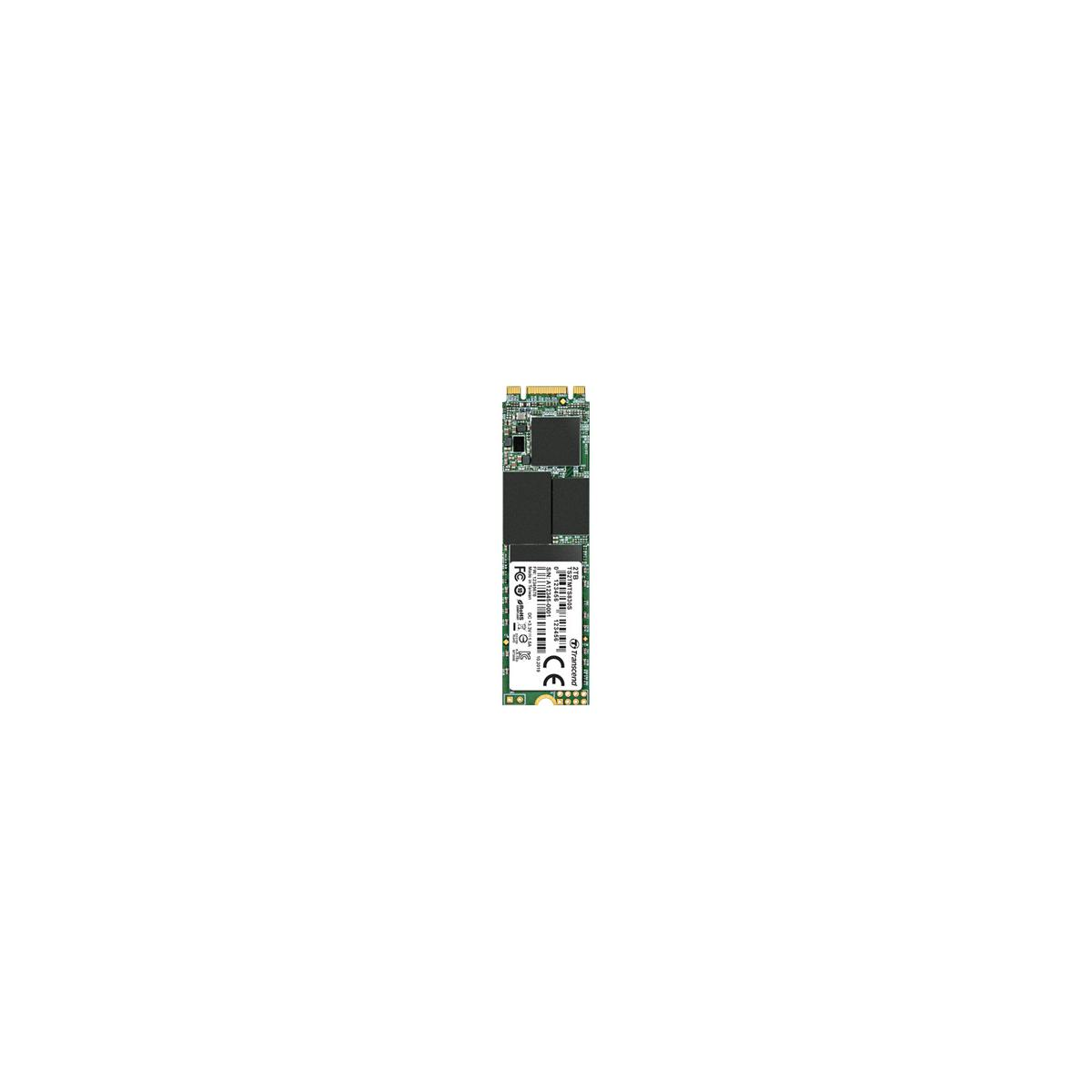 Una vista dall'alto di un circuito stampato SSD nero, su sfondo bianco.