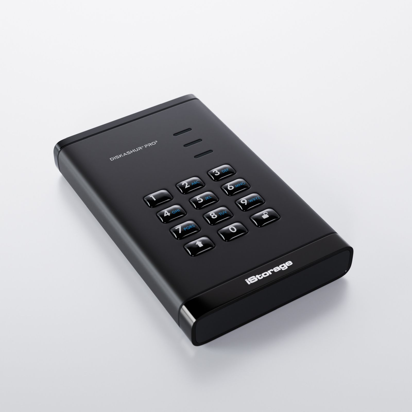 iStorage Diskashur Pro2 nero. Tastierino con numeri e tasti funzione.