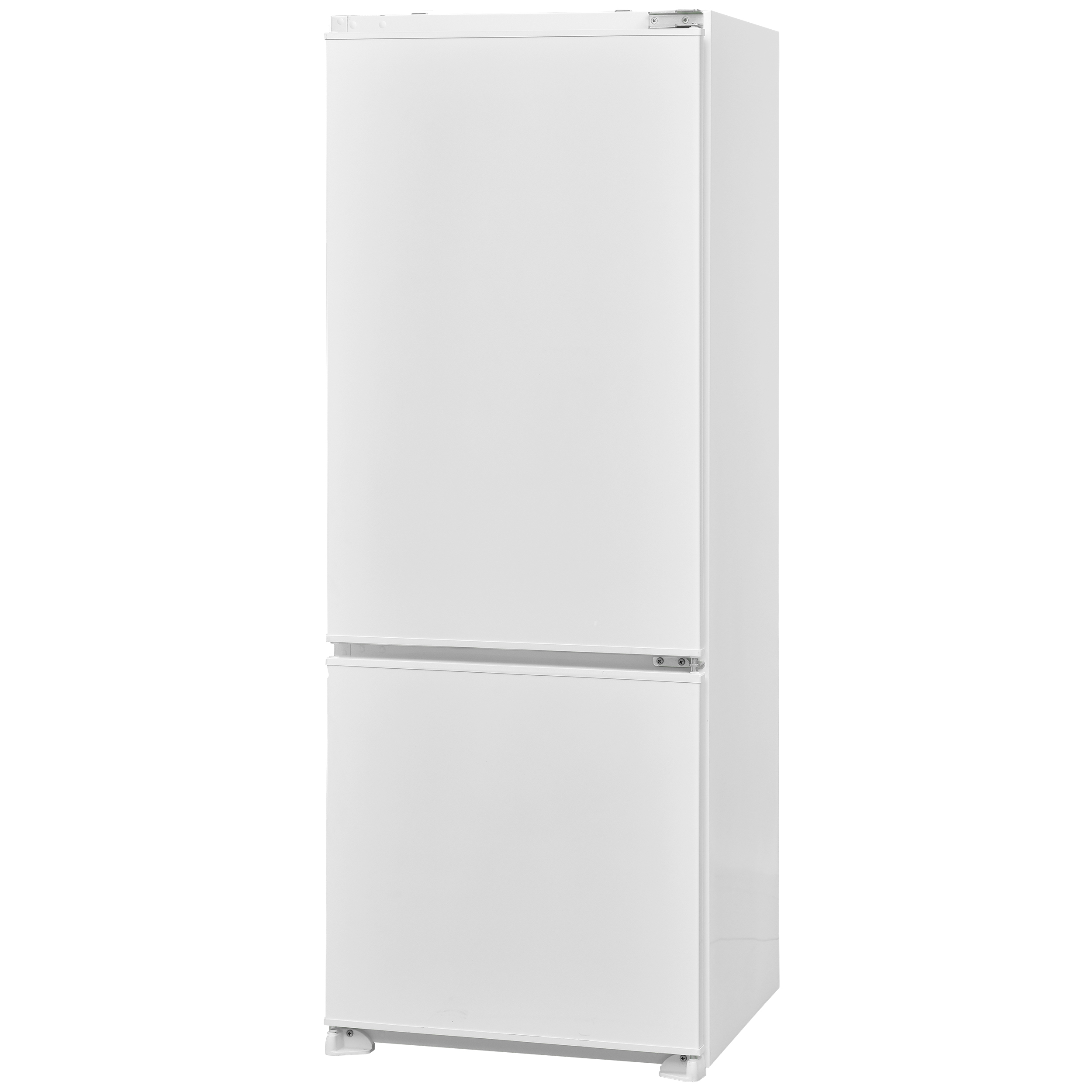 Weißer Kühlschrank mit zwei Abschnitten. Gefrierfach befindet sich unten.