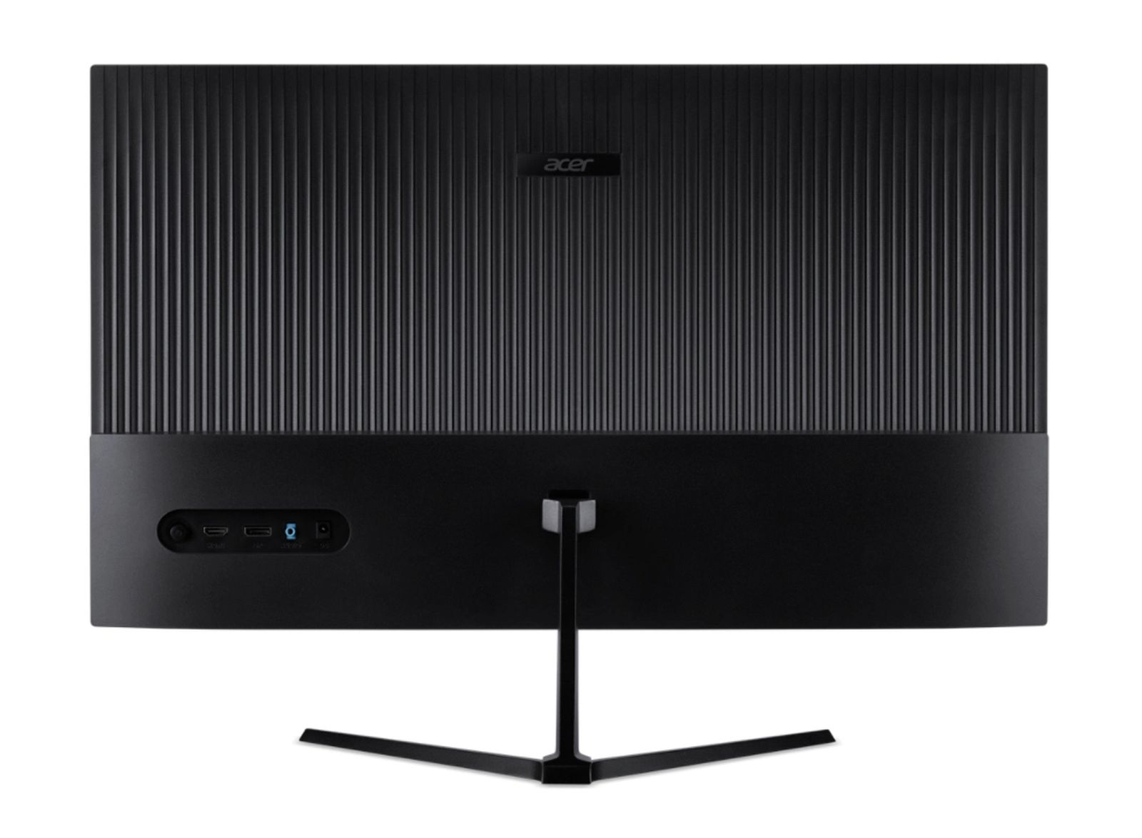 Tył czarnego monitora Acer z portami i stojakiem.