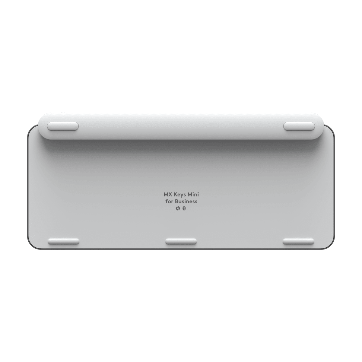 Vista inferior de un teclado. Texto: MX Keys Mini for Business.