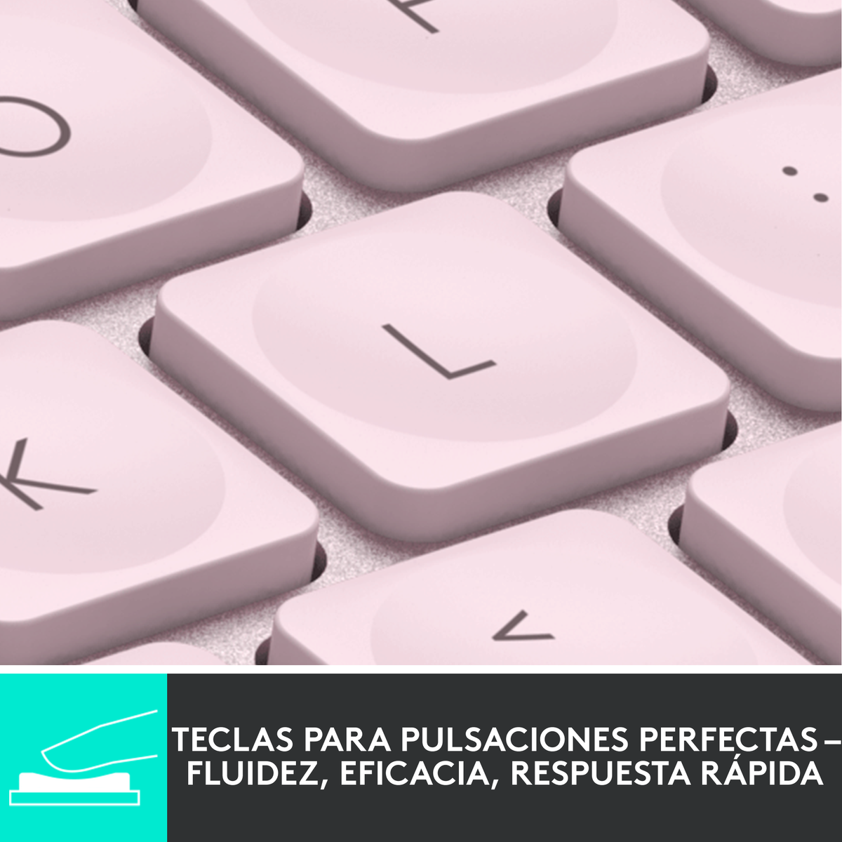 Nahaufnahme von Tasten auf einer rosa Tastatur, der Buchstabe 'L' ist sichtbar.