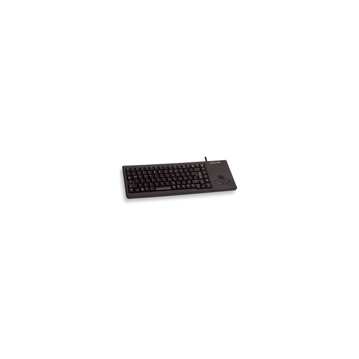 Eine schwarze Tastatur auf weißem Hintergrund, leicht angewinkelt.