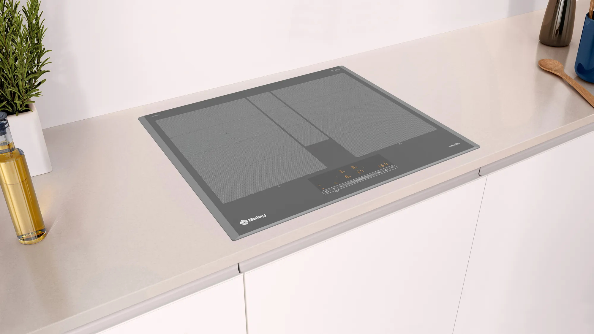 Płyta indukcyjna z dwiema strefami grzewczymi i panelem sterowania.