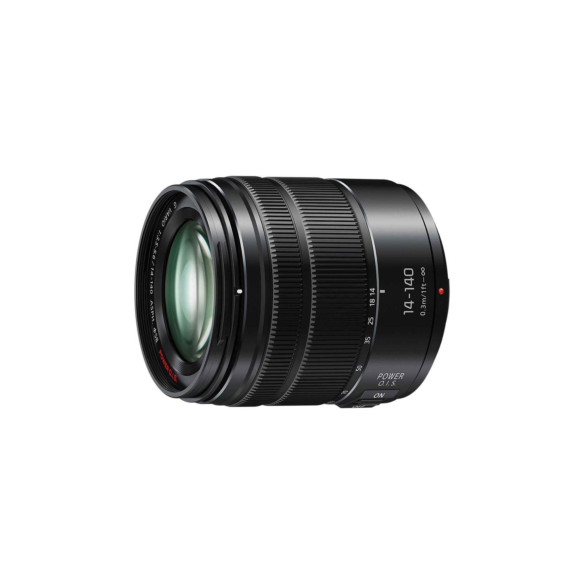 Czarny obiektyw z białym tekstem i numerami, umieszczony na białym tle.