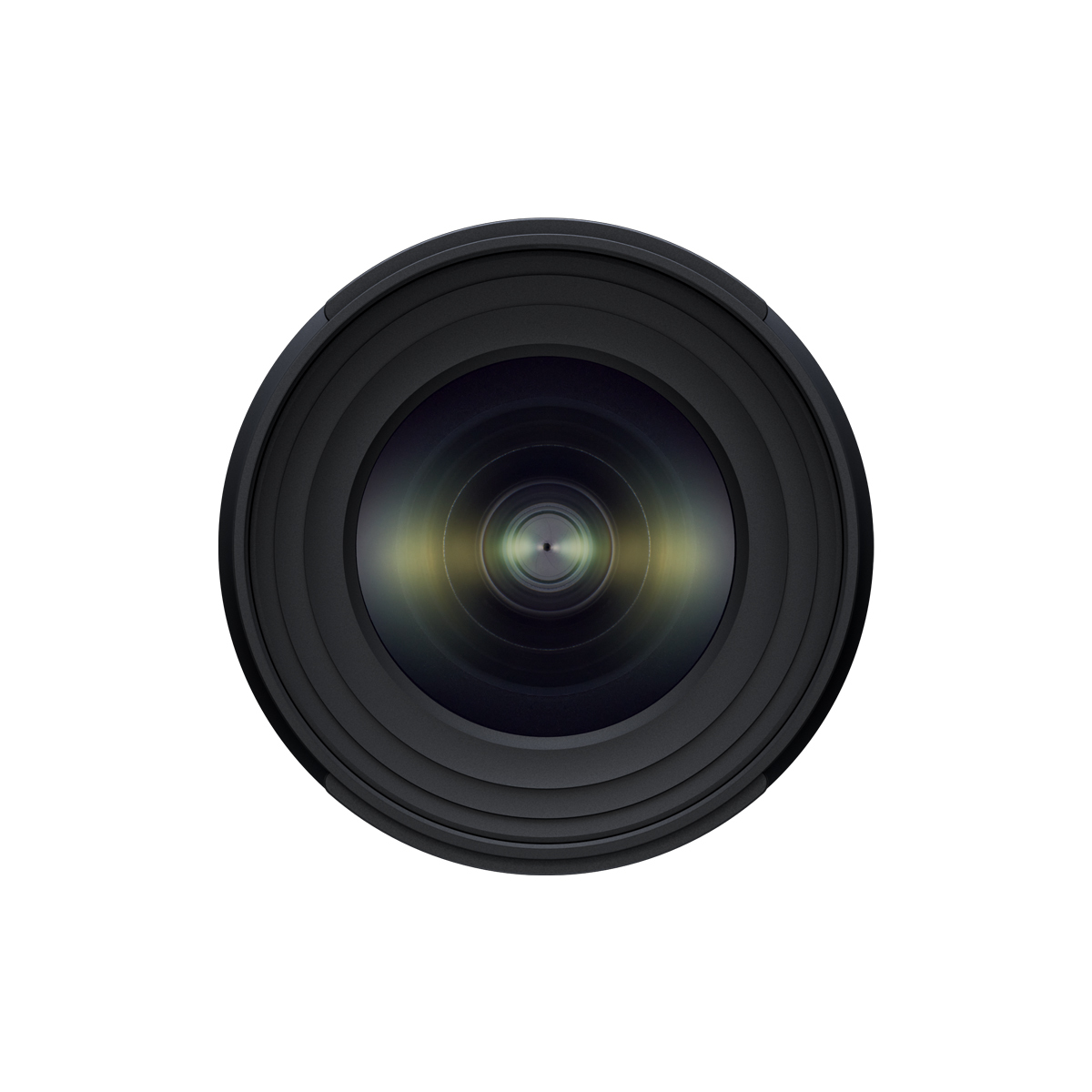 Czarny obiektyw z widocznym elementem soczewki. Element soczewki ma zielonkawy odcień.