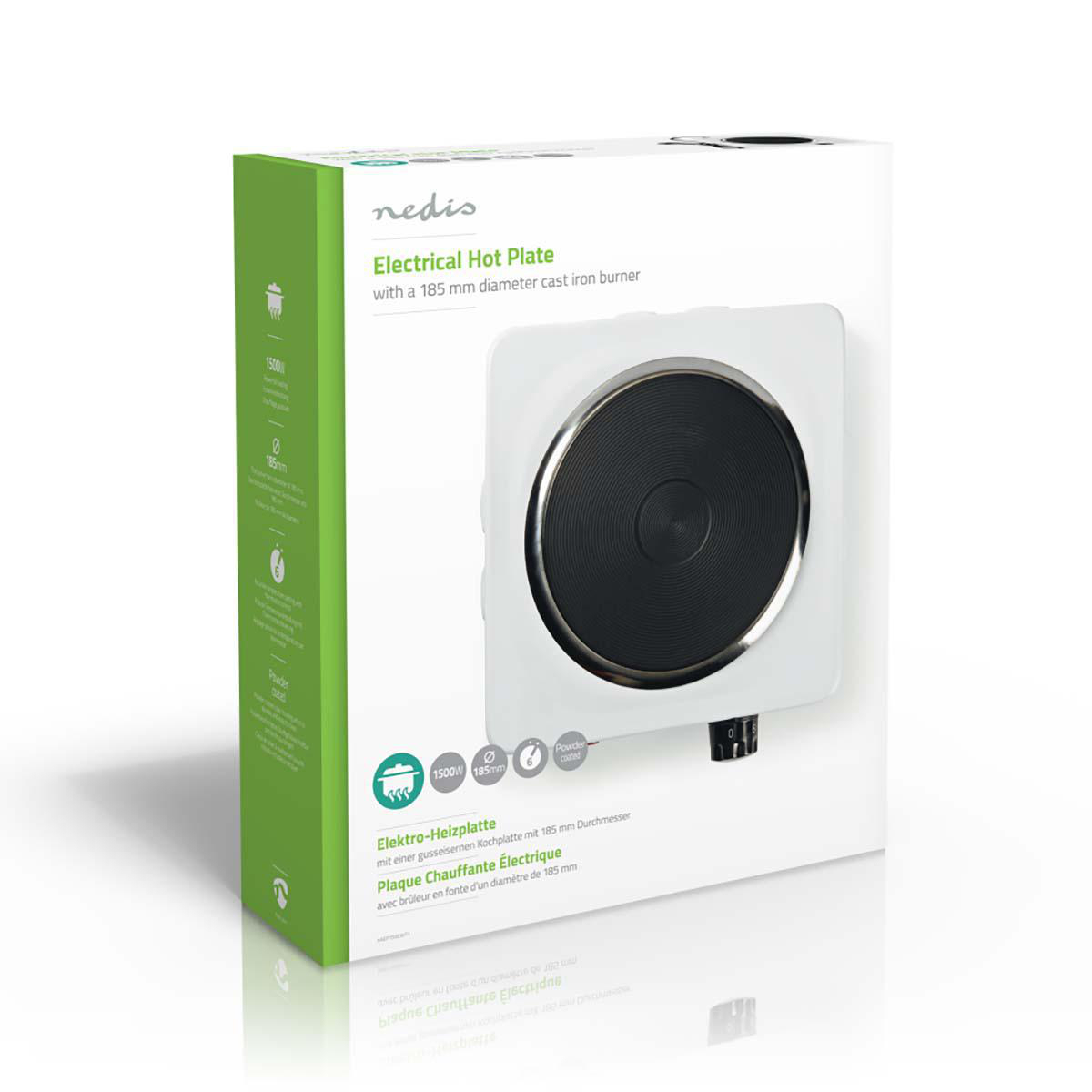 Zapakowana elektryczna płyta grzewcza z jednym palnikiem.