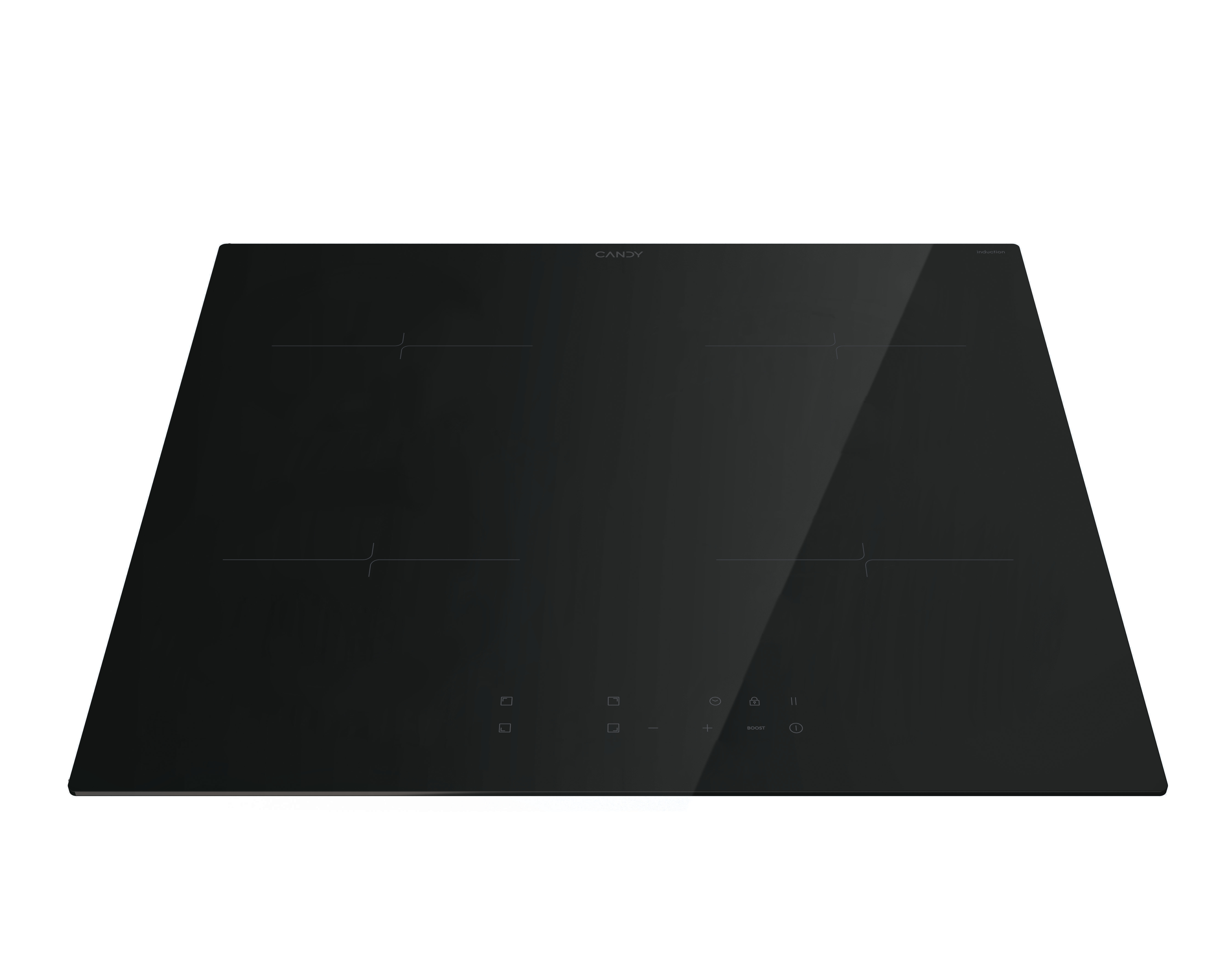 Czarna płyta indukcyjna z logo Candy.