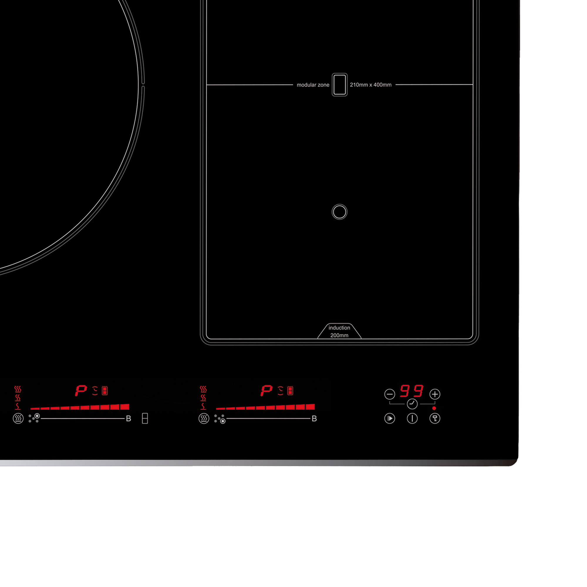 Una placa de inducción negra con dos zonas de cocción grandes y un panel de control.