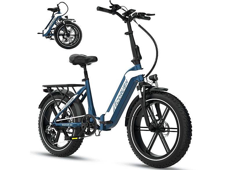  ECORUSH R2 Kompakt-/Faltrad (Laufradgröße: 20 Zoll, Unisex-Rad, 499.2Wh, Blau)