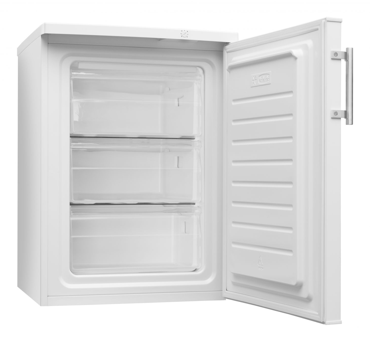Energielabel für einen Amica-Gefrierschrank. Klasse E. 170 kWh/Jahr. 77 L Kapazität.