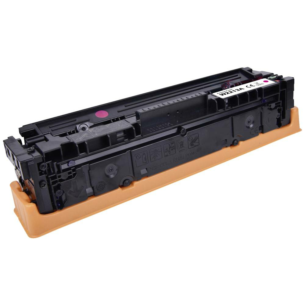 Immagine di una cartuccia della stampante, un componente in plastica magenta con base arancione.