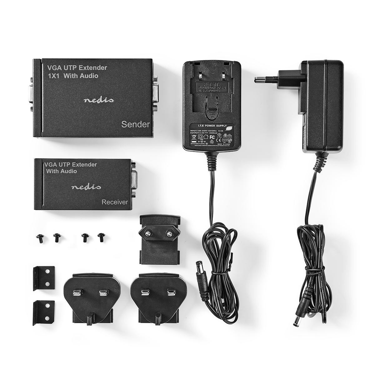 Eine Sammlung elektronischer Komponenten, einschließlich eines Netzteils.