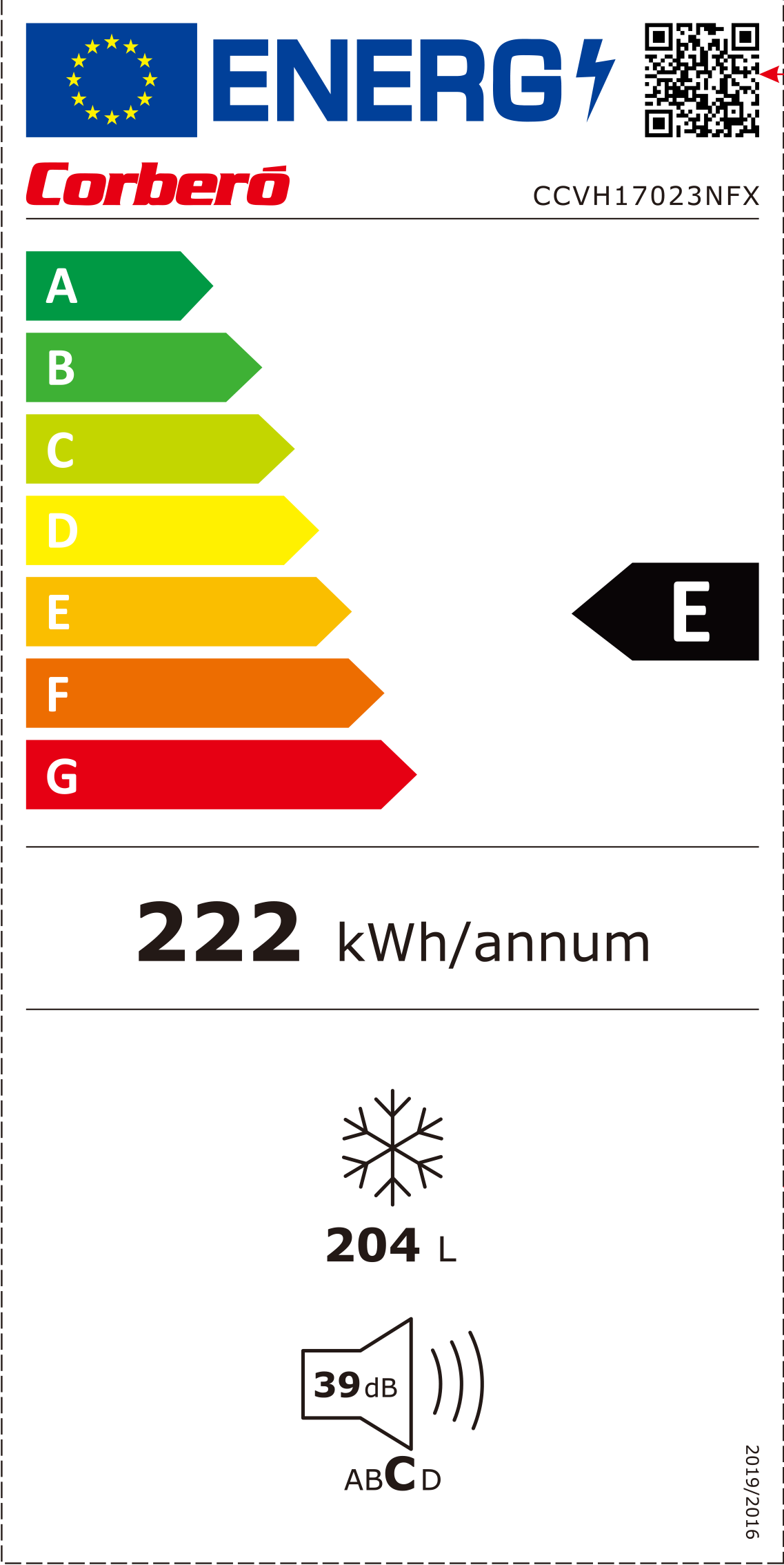 Etiqueta energética de un refrigerador, que muestra la eficiencia.