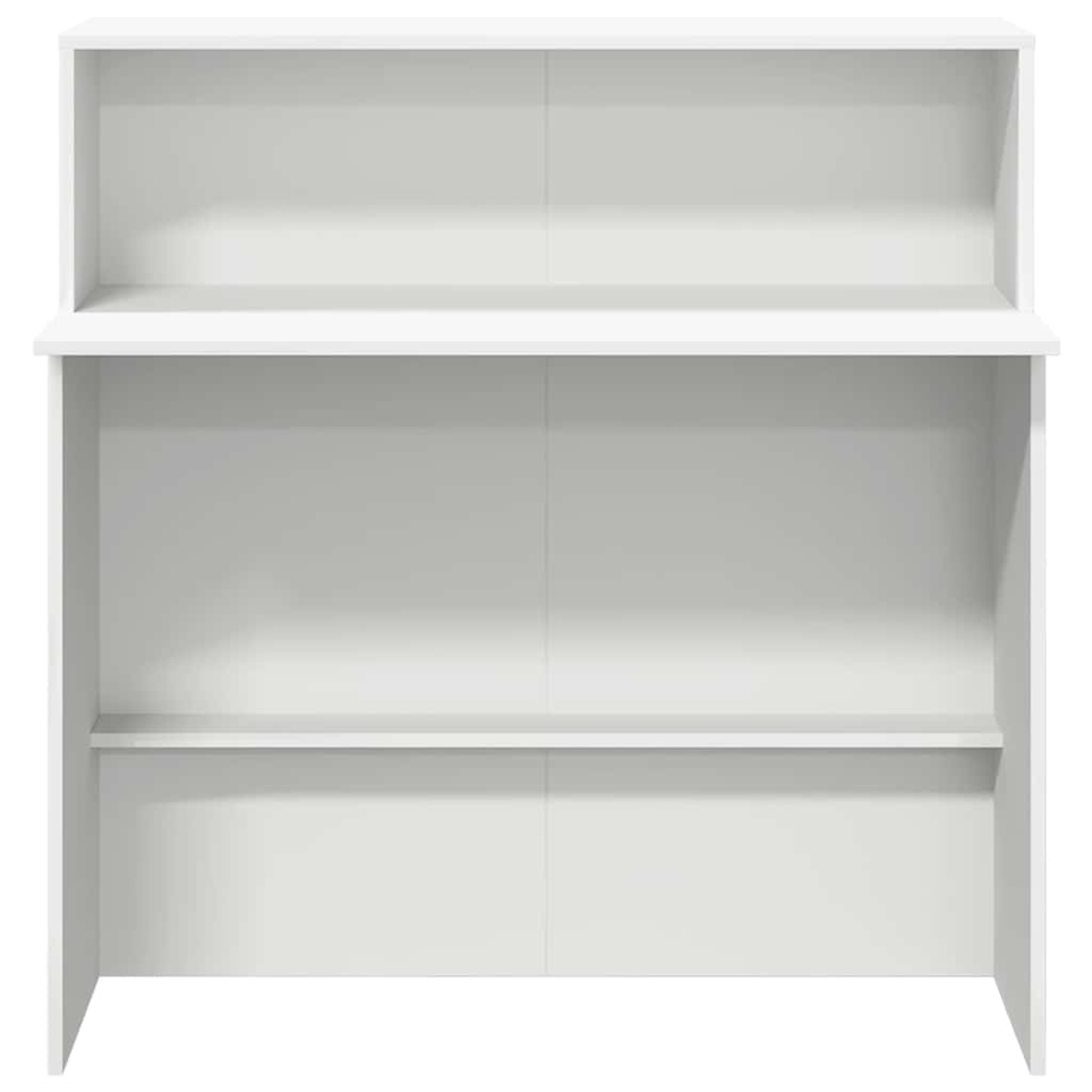 Weißer Schrank mit zwei Regalen und einem oberen Regal. Klares Design, einfache rechteckige Form.