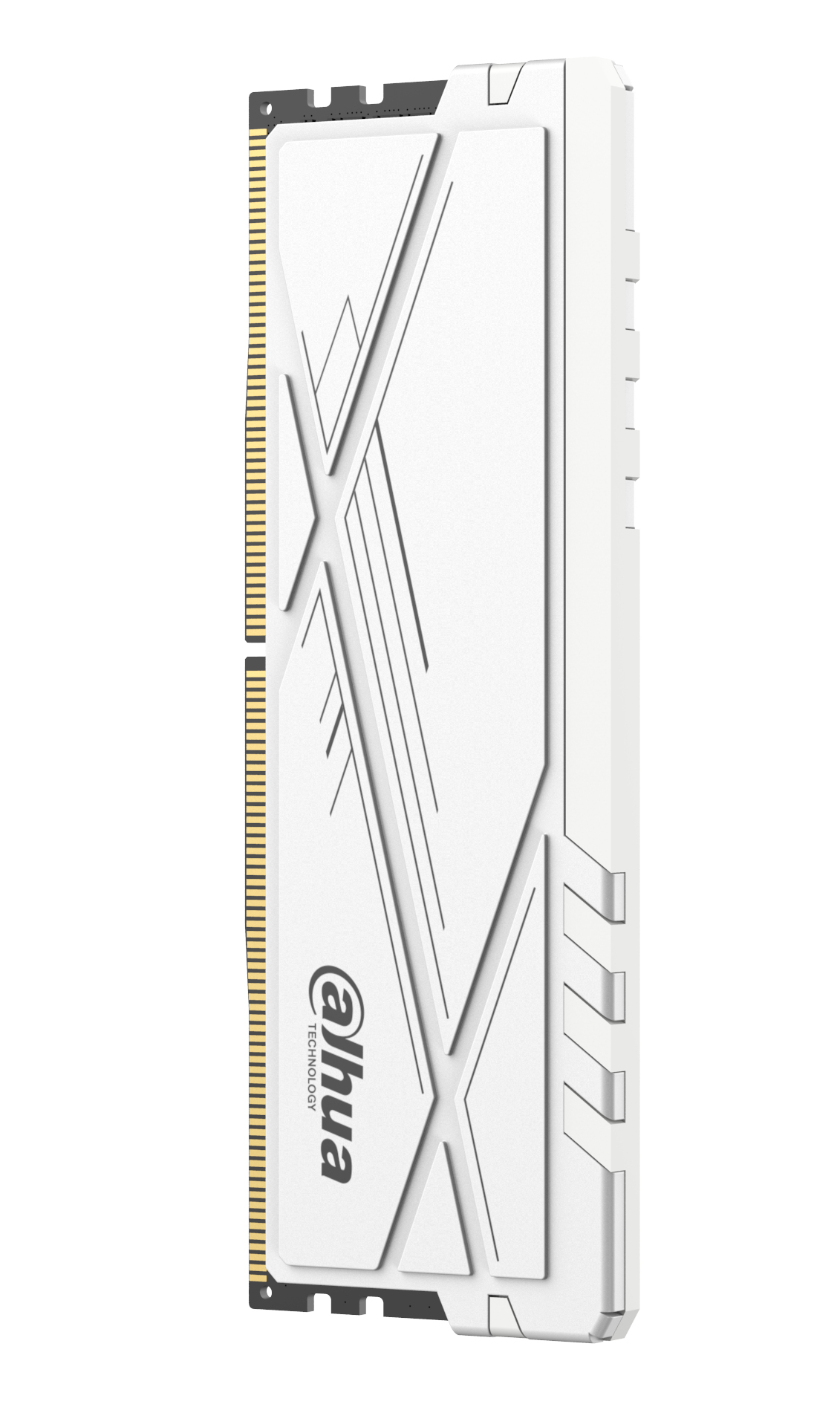 Modulo RAM bianco con marchio bianco su sfondo bianco.