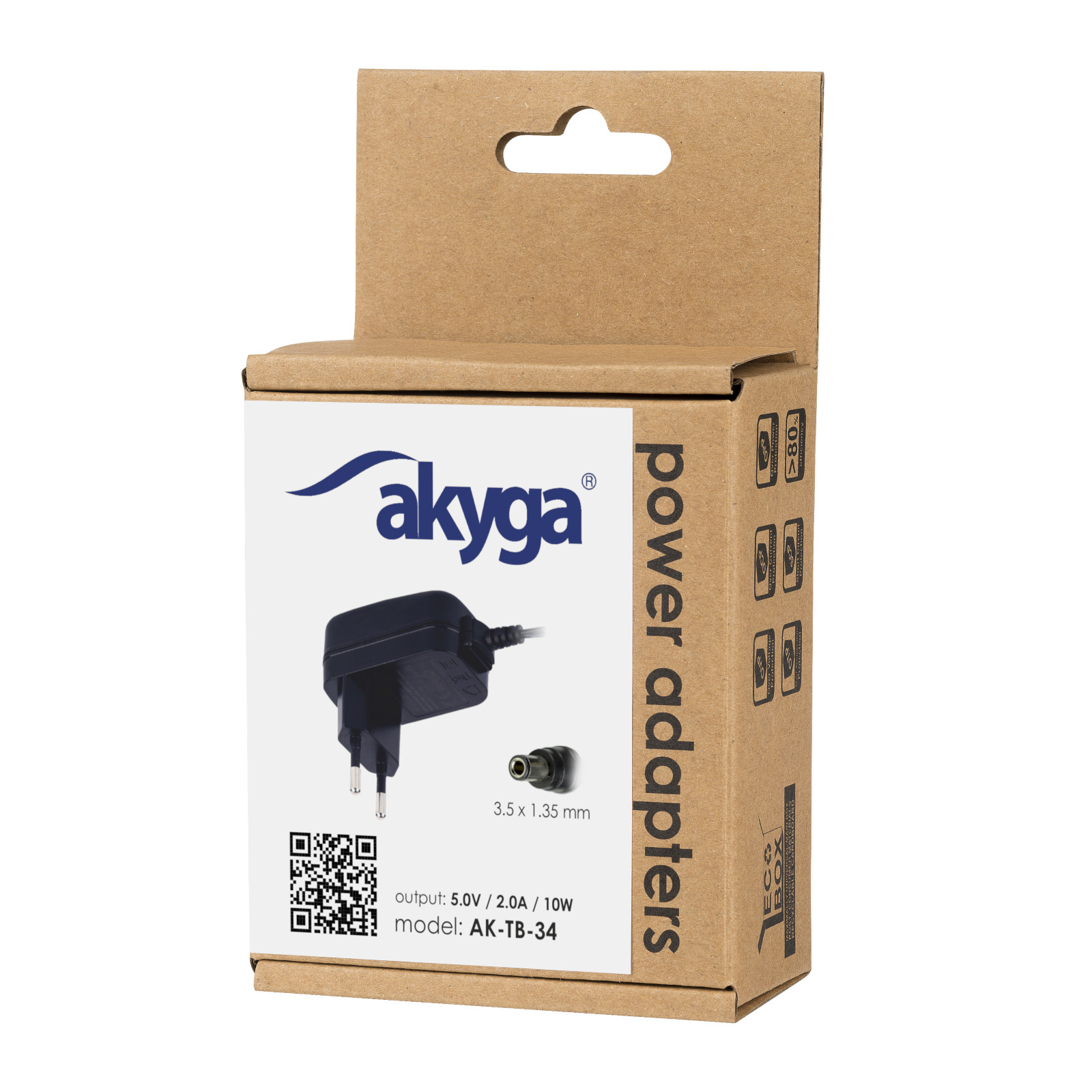 Adattatore di alimentazione Akyga in una scatola di cartone.