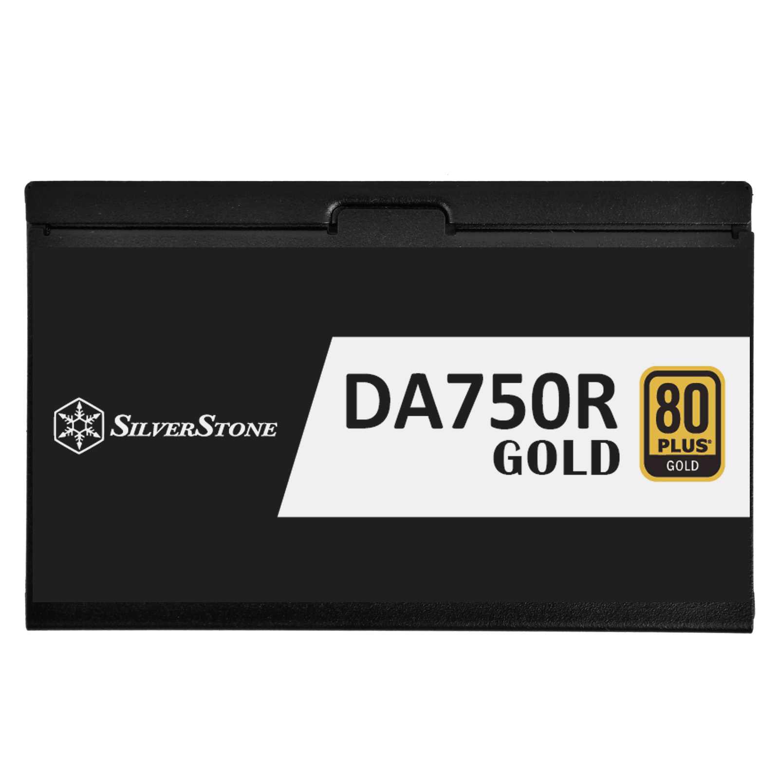 Alimentatore nero con logo SilverStone. Testo DA750R GOLD ed etichetta 80 PLUS GOLD.