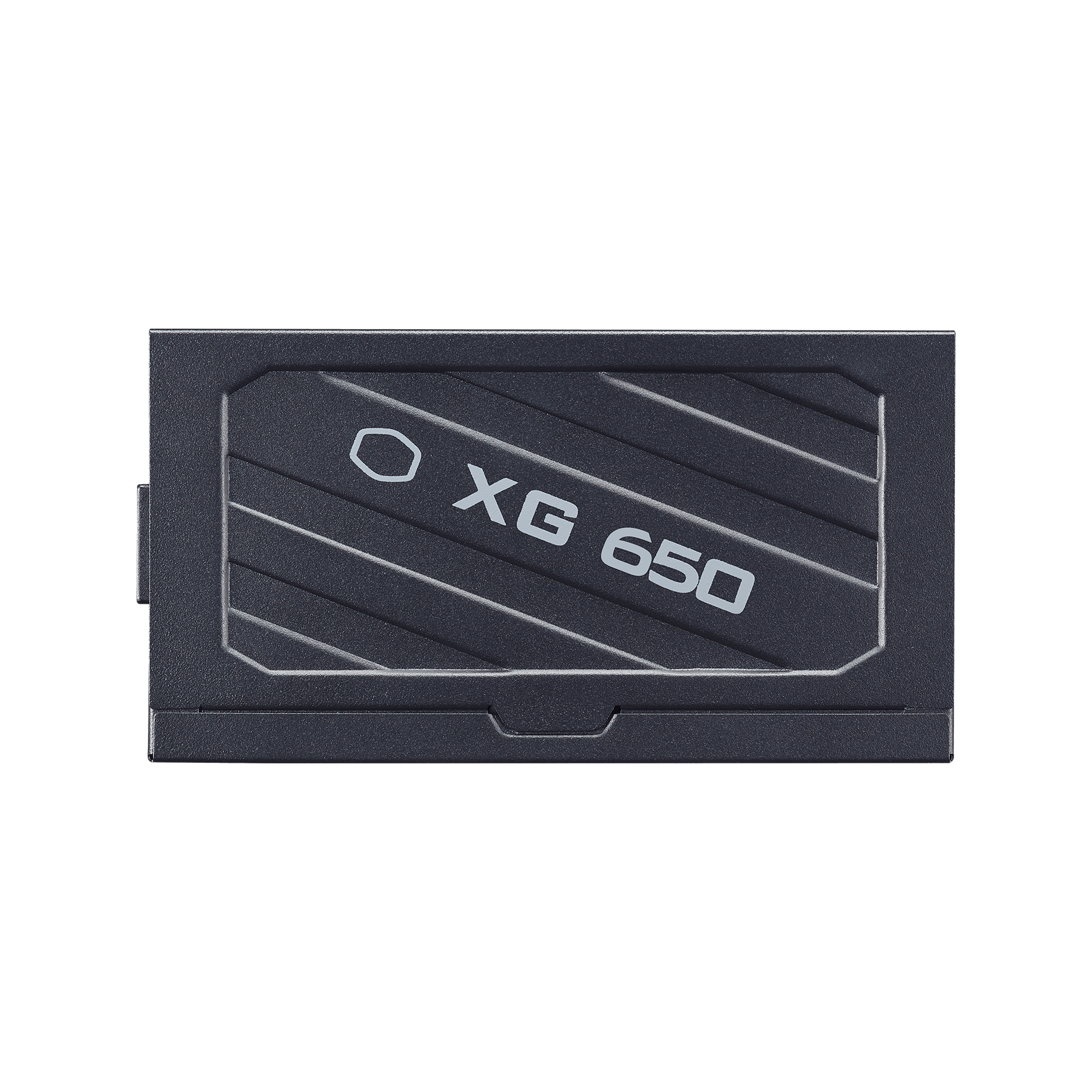 Czarny zasilacz z białym tekstem 'XG 650' i logo Cooler Master.