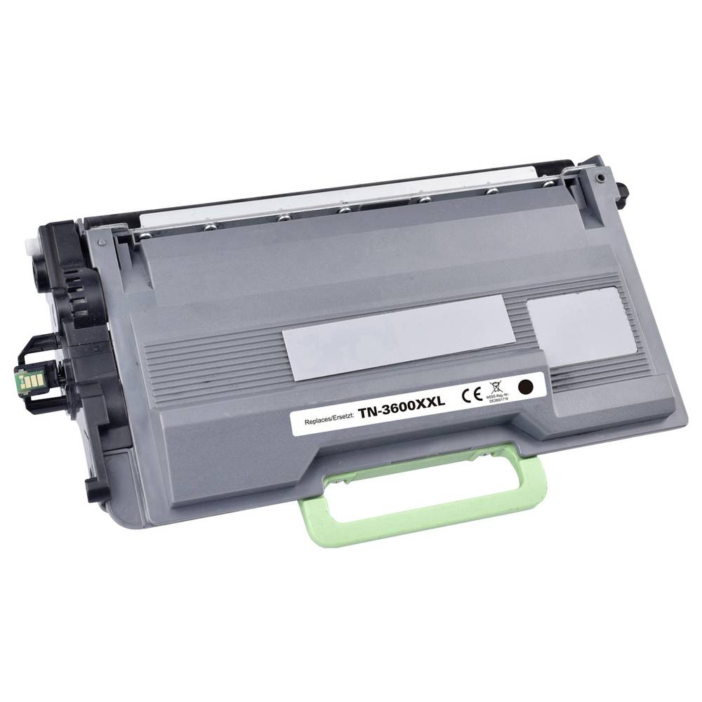 Cartuccia toner grigia e nera, modello TN-3600XXL, con maniglia verde e sfondo bianco.