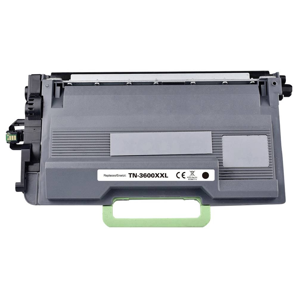 Cartuccia toner grigia e nera, modello TN-3600XXL, con maniglia verde e sfondo bianco.