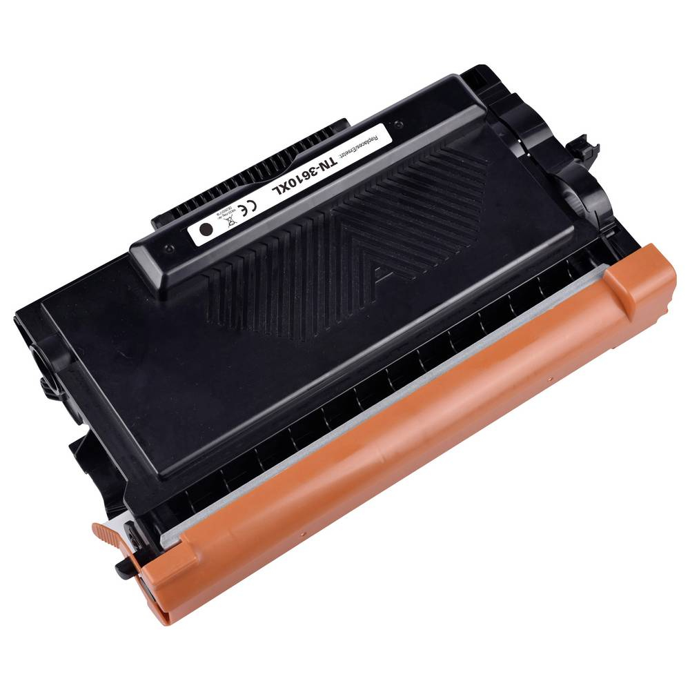 Cartuccia toner nera e arancione, modello TN-3610XL, angolata, su sfondo bianco.