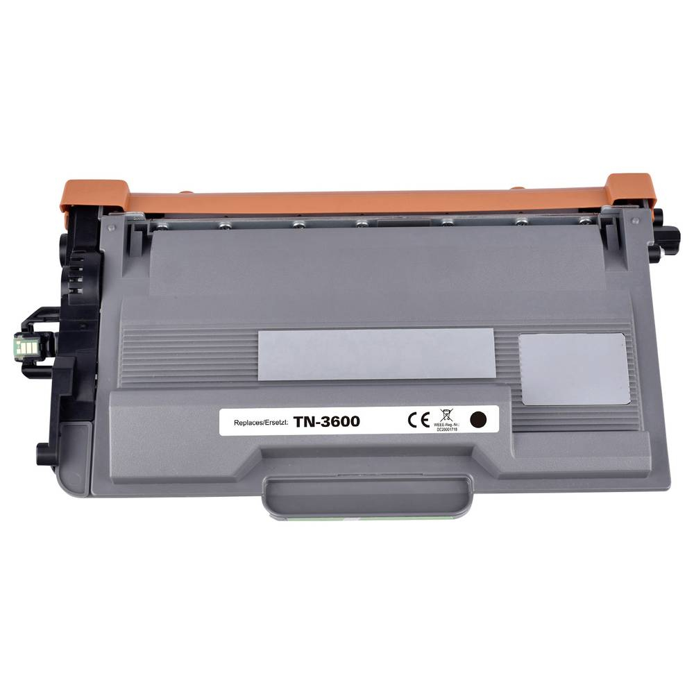 Cartuccia toner grigia e arancione, modello TN-3600, su sfondo bianco.