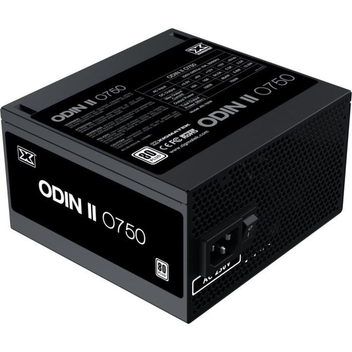 Alimentatore nero con il testo "ODIN II 0750" e badge 80 Plus Bronze.