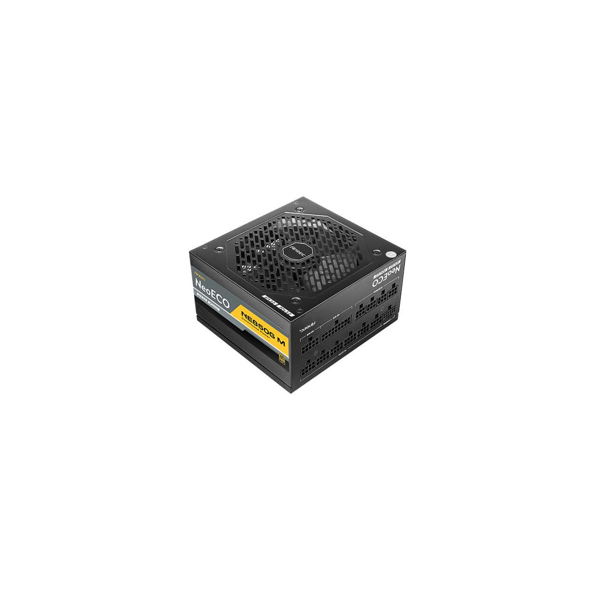 Alimentatore nero. Indica "NeoECO NE550M". La ventola ha un motivo a nido d'ape.