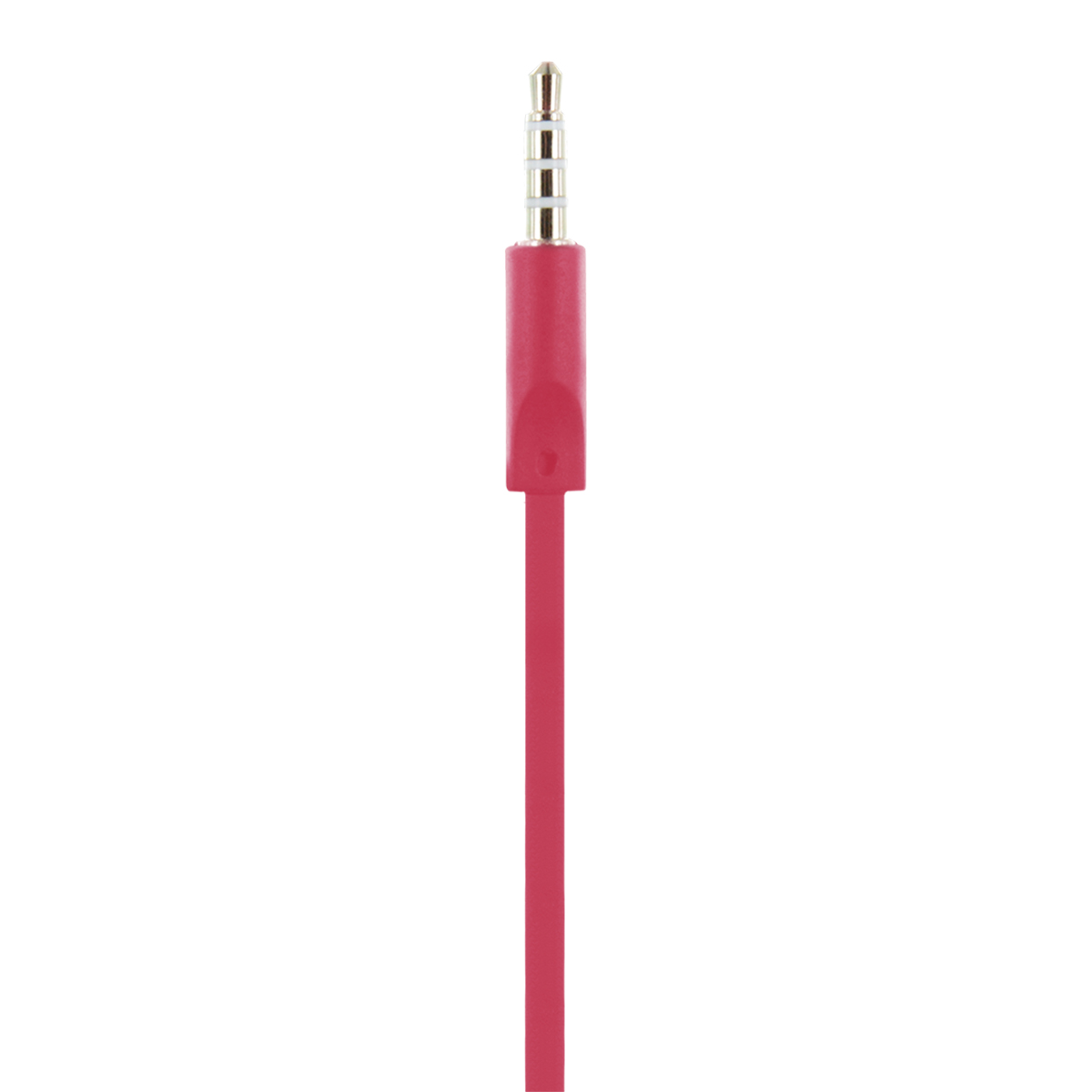 Primo piano di jack audio rosso con punta argentata, cavo rosso verso il basso.
