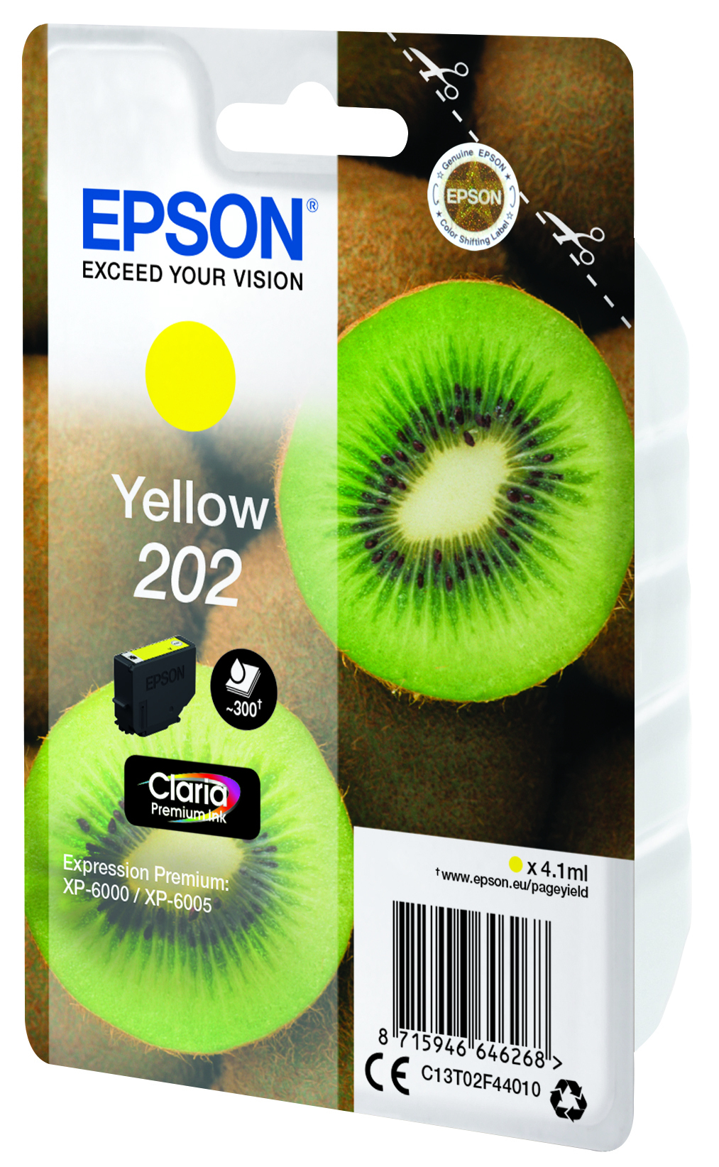Wkład atramentowy Epson Yellow 202. Połówki kiwi w tle.