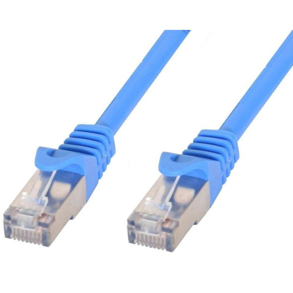 Due cavi di rete blu su sfondo bianco, con connettori trasparenti.