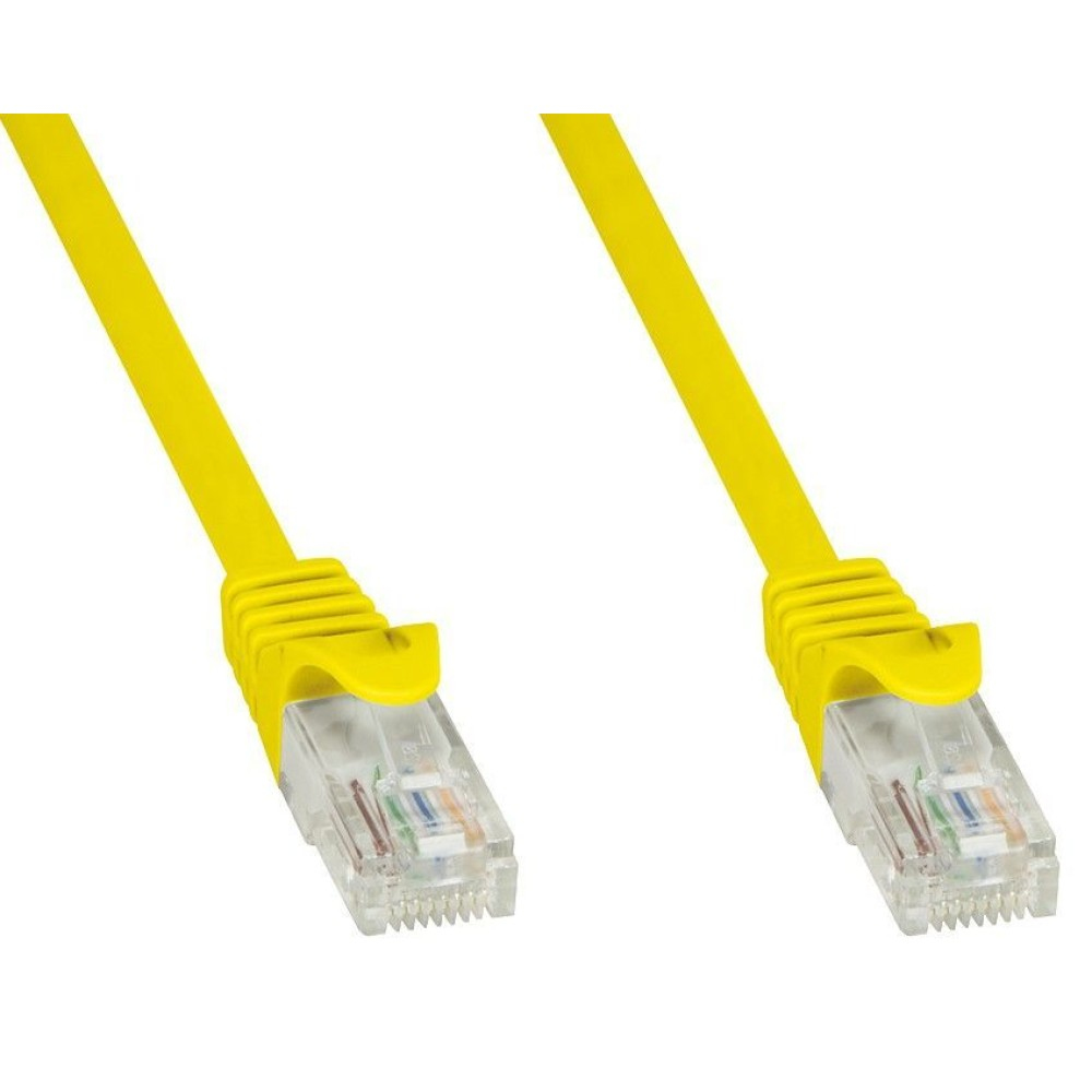 Due cavi Ethernet gialli con connettori. I connettori sono trasparenti.