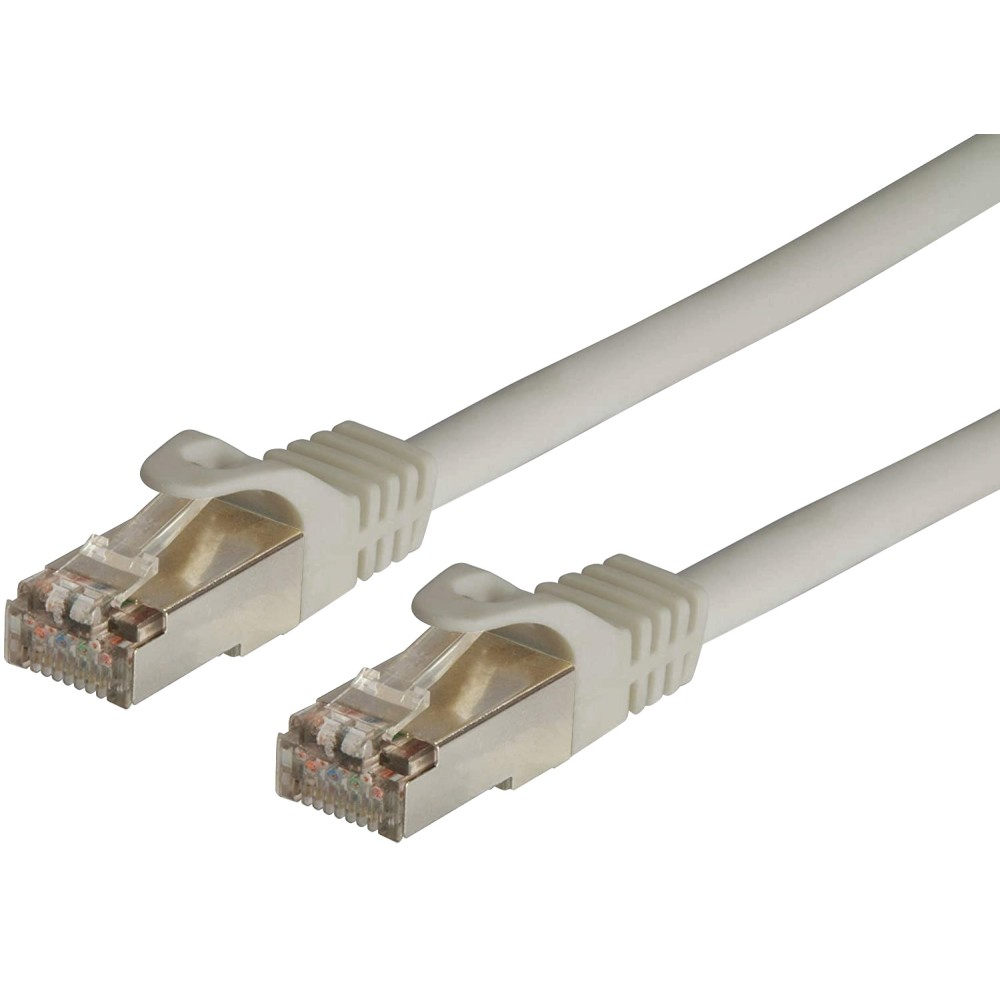 Due cavi Ethernet bianchi con connettori bianchi su sfondo bianco.