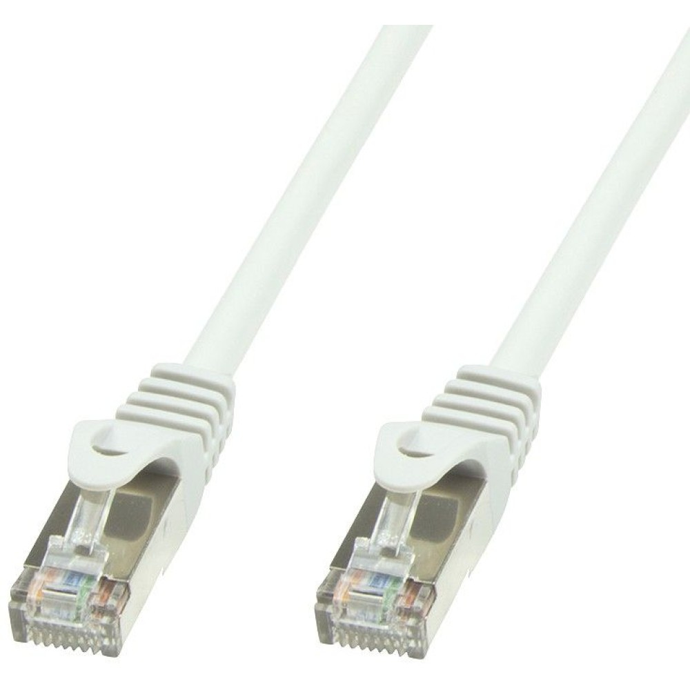 Due cavi Ethernet bianchi con connettori argentati.