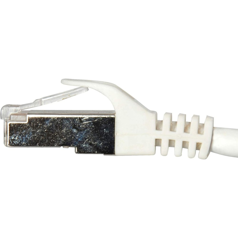 Primo piano di un connettore Ethernet bianco.