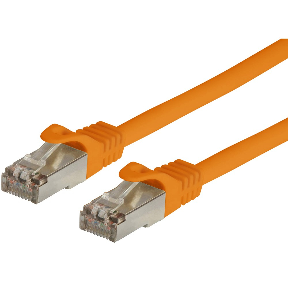 Due cavi Ethernet arancioni con connettori arancioni.