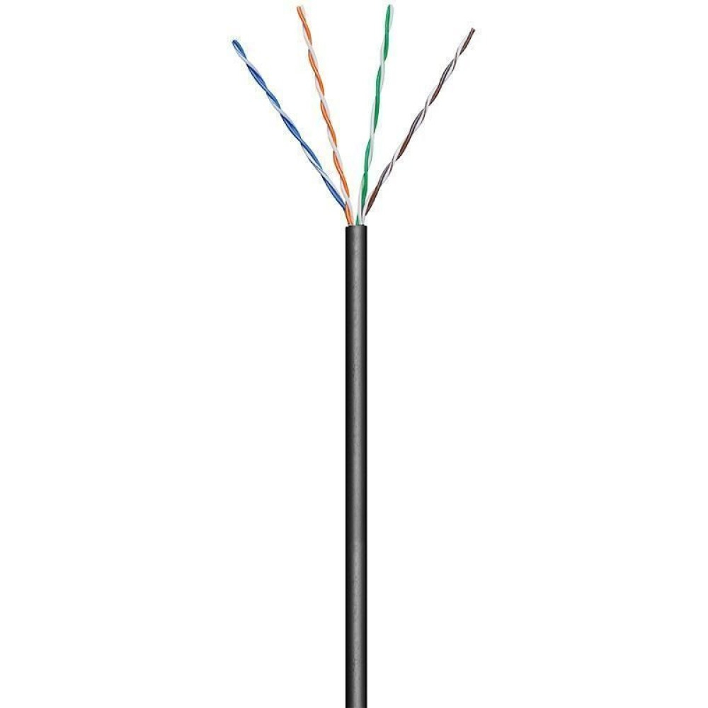 Cavo Ethernet con fili multicolore esposti, guaina esterna nera.