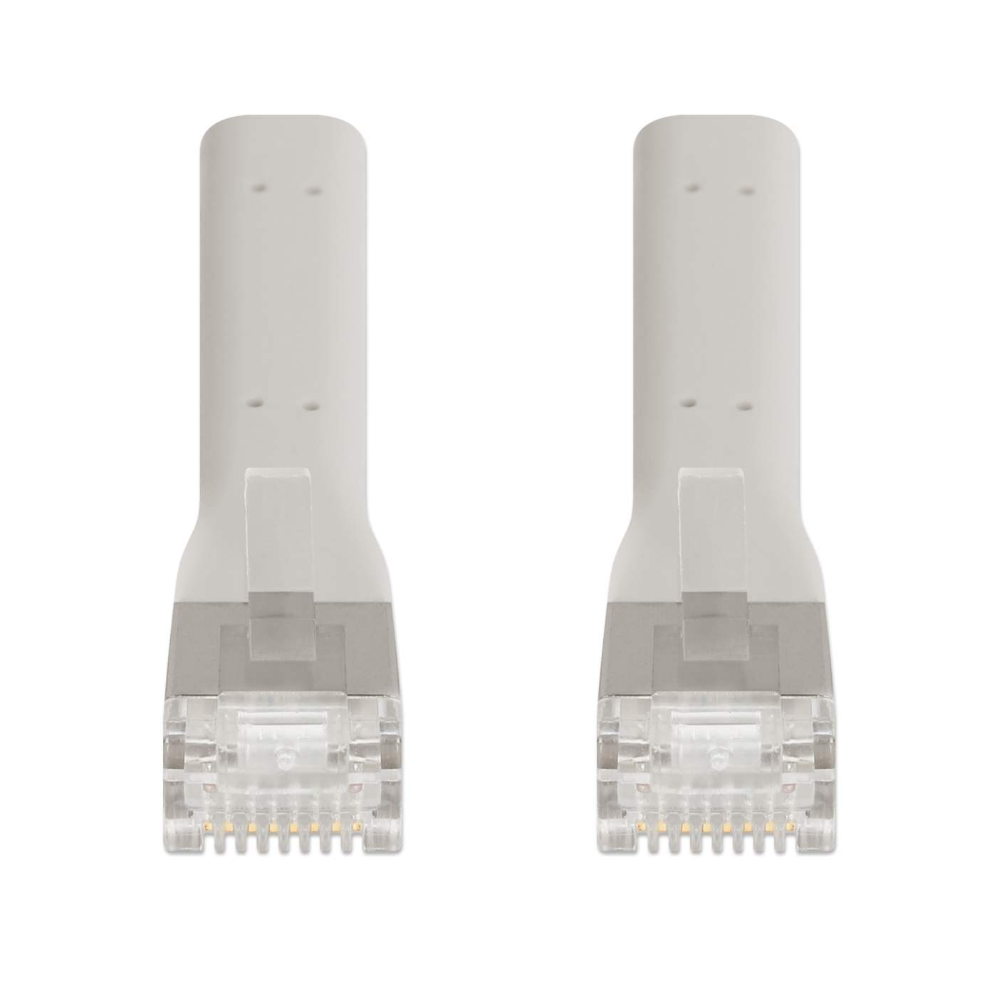 Twee witte Ethernet-connectoren op witte achtergrond.