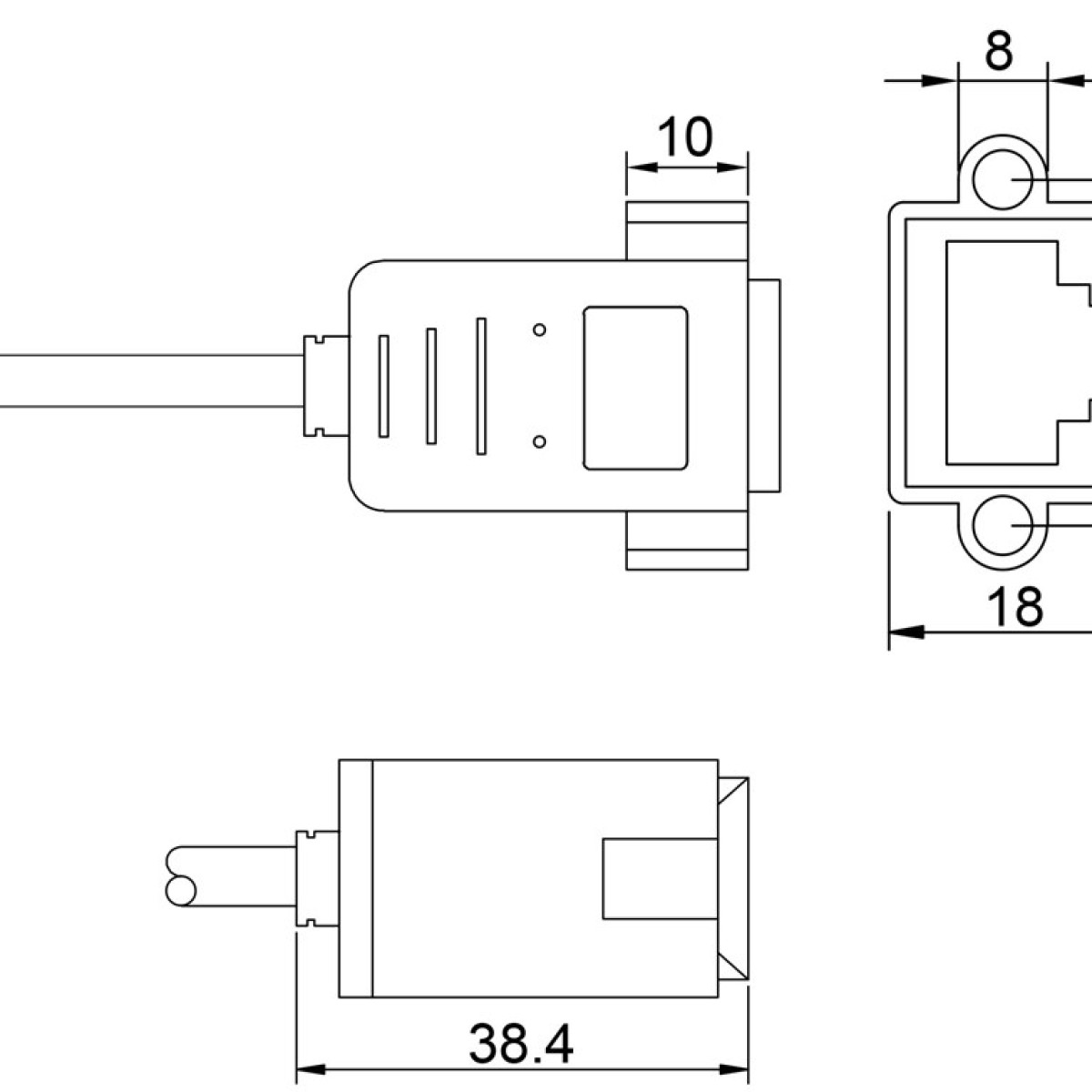 Diagramma tecnico di un connettore, che mostra le dimensioni e la sua struttura fisica.