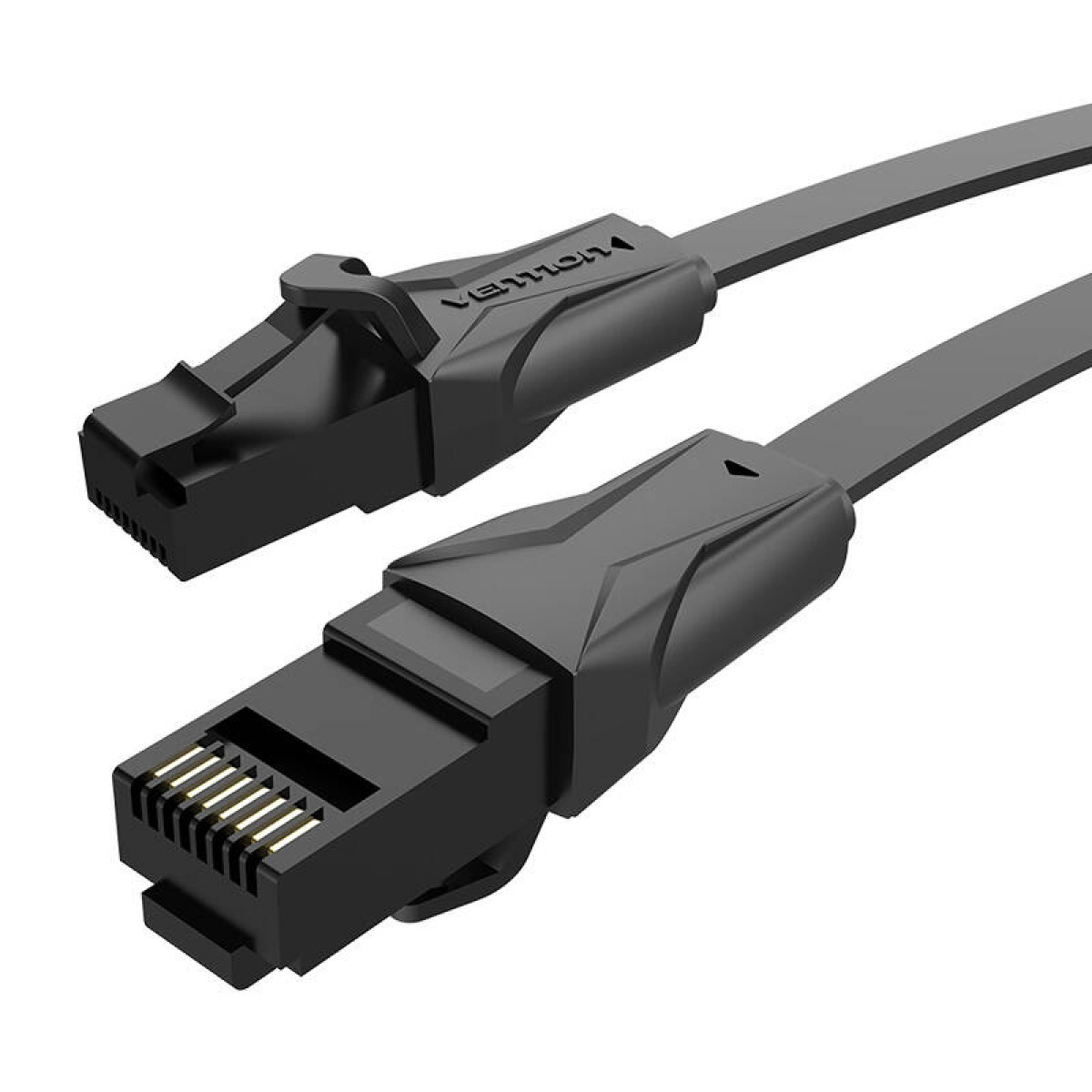 Due cavi Ethernet neri con connettori neri. Il marchio è Vention.