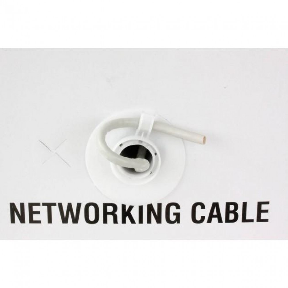 Un supporto per cavi bianco con un cavo corto. Il testo 'NETWORKING CABLE' sotto.