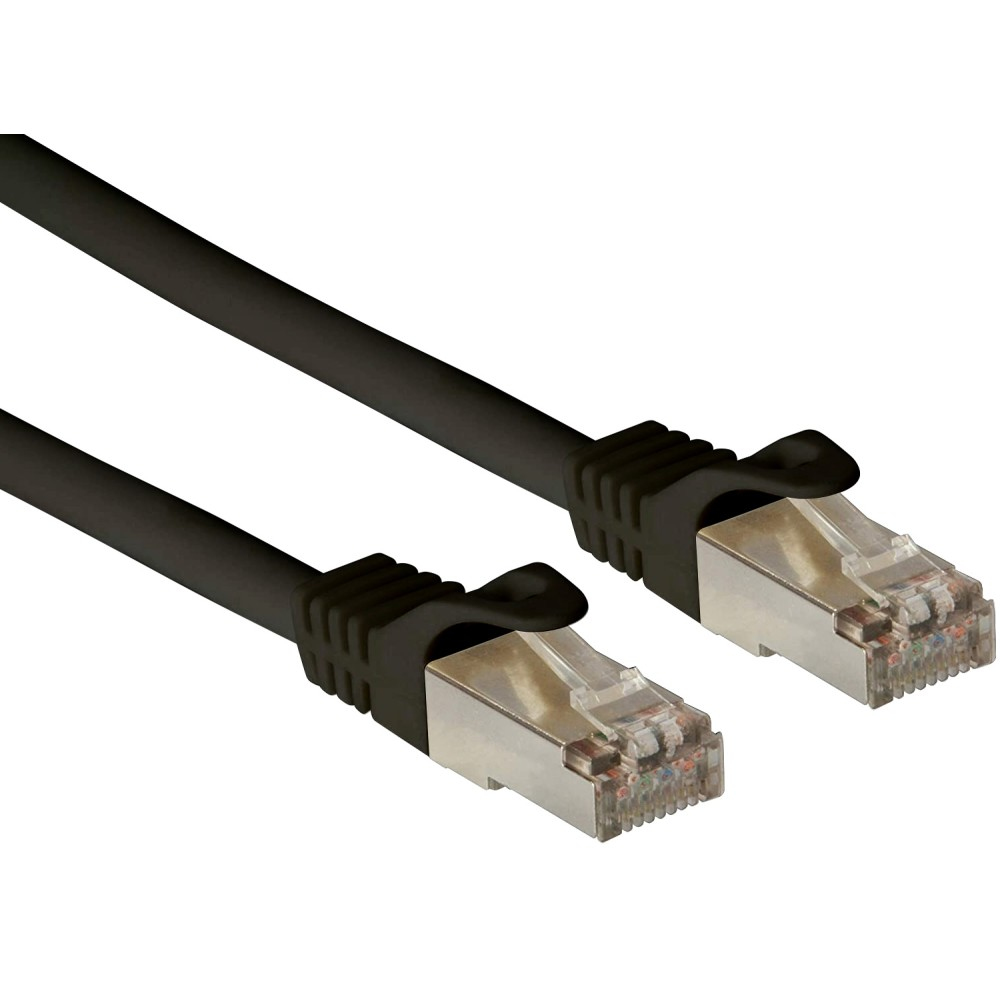 Due cavi Ethernet neri con connettori. Sfondo bianco.