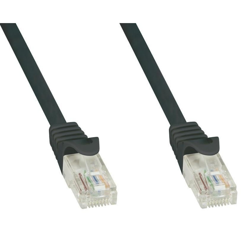 Deux câbles ethernet noirs sur fond blanc, connecteurs visibles.